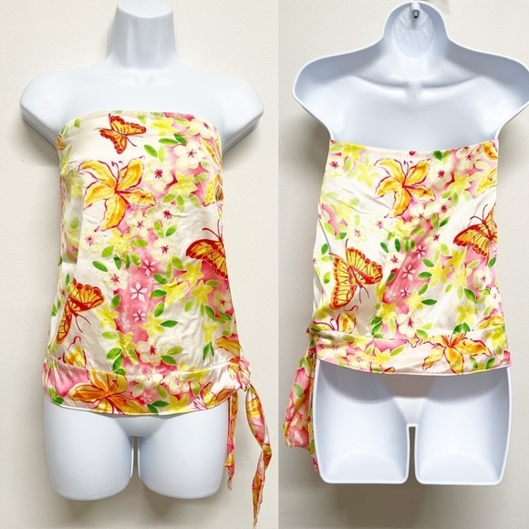 Lilly Pulitzer Vintage Silk Butterfly White Winter Floral Print Quinn Top Sz 10 - Picture 2 of 12